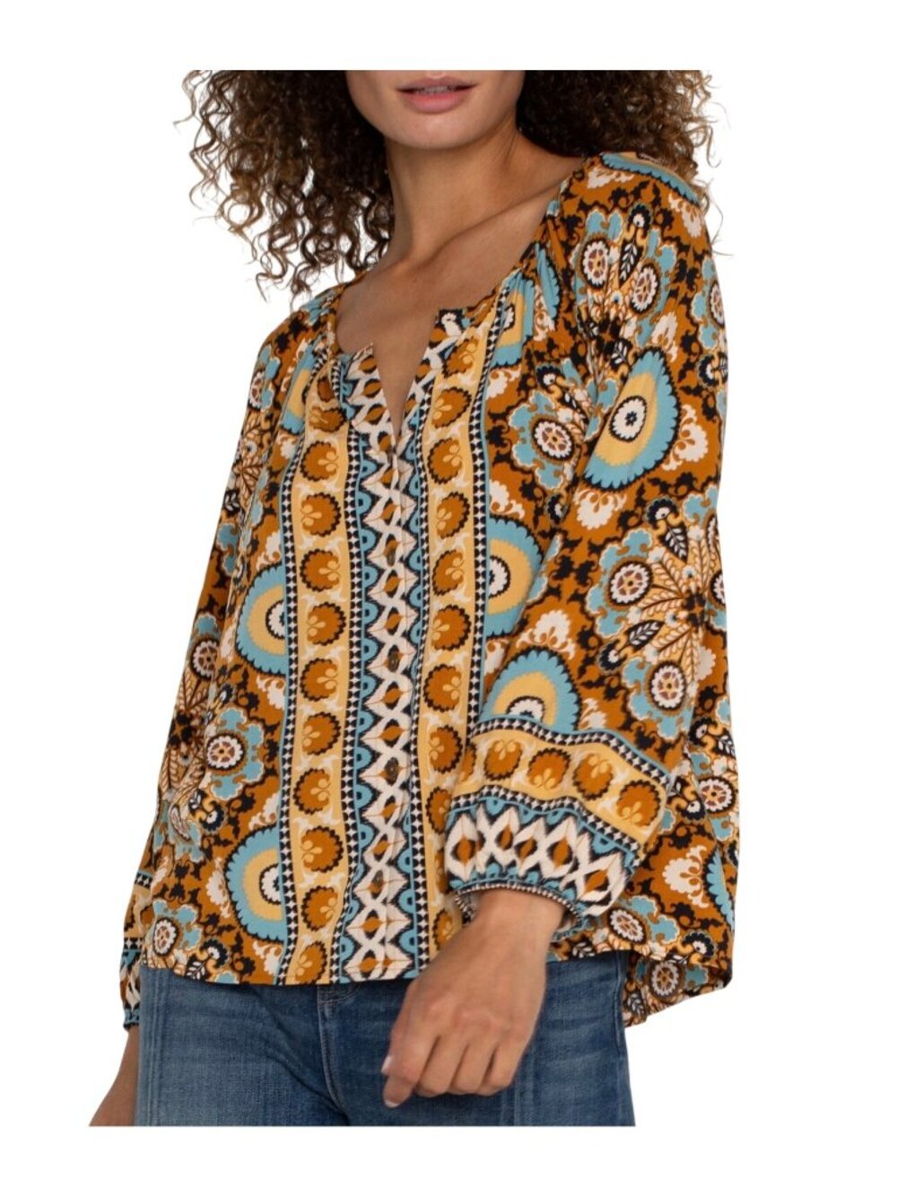 Liverpool Los Angeles Womens Peasant Top Multi-Color Print Size 2X 100% Rayon
